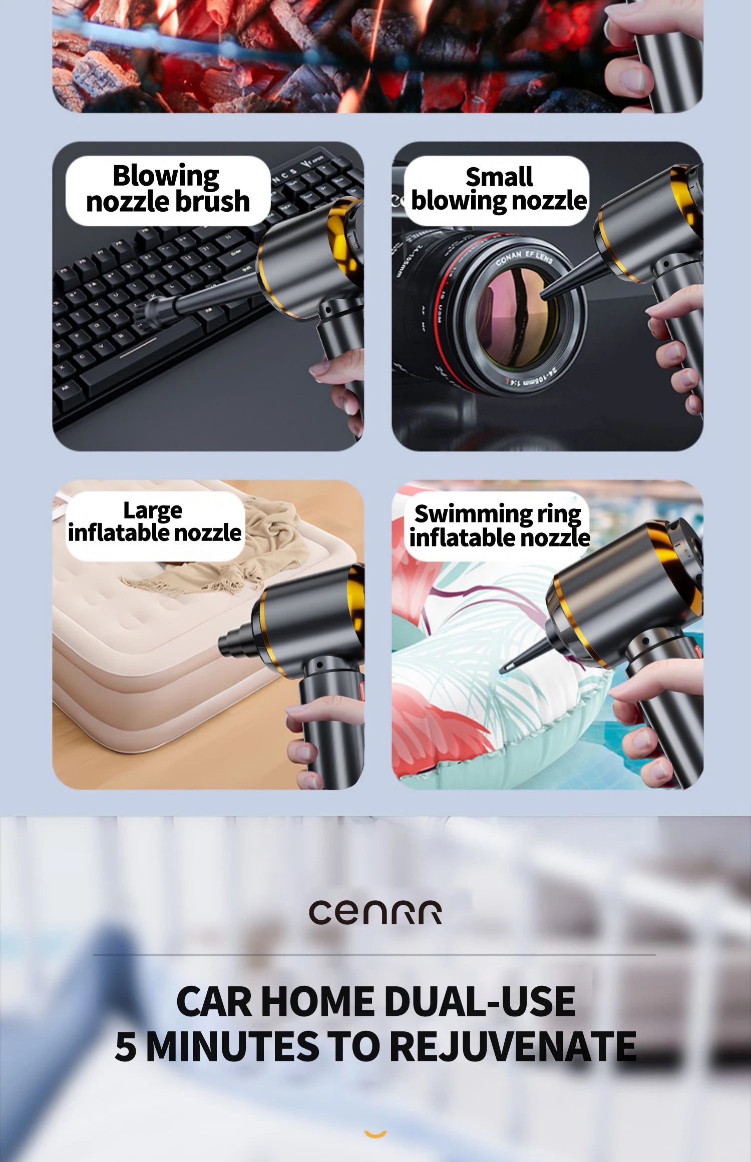 CENRR Cordless Car Vacuum Cleaner – 998000Pa High Suction