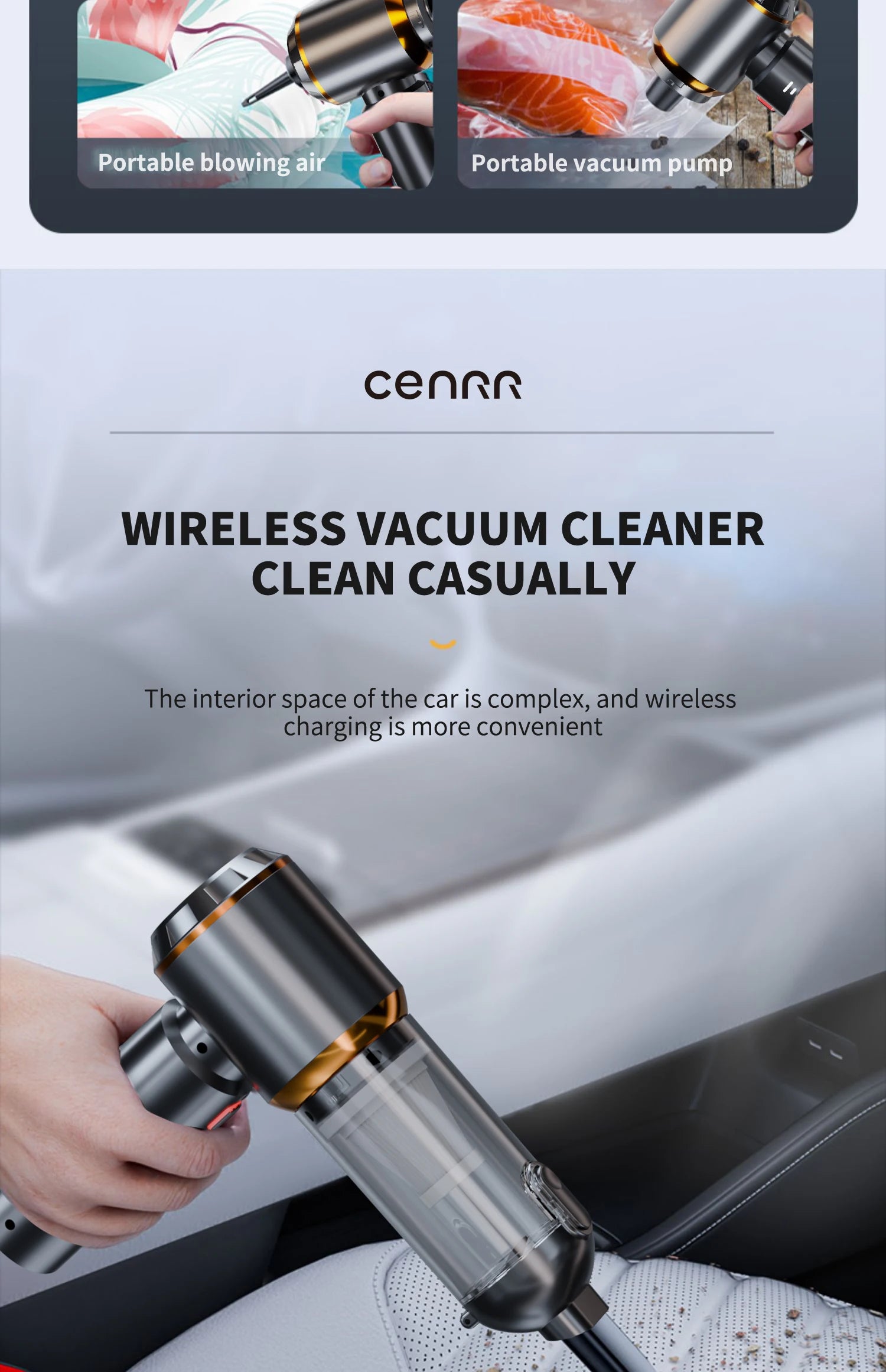 CENRR Cordless Car Vacuum Cleaner – 998000Pa High Suction